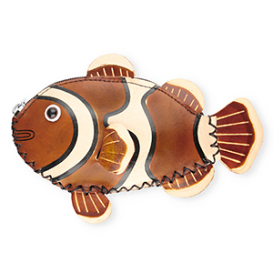 Porte monnaie en cuir poisson clown Marron-rouge-beige sable-noir-blanc