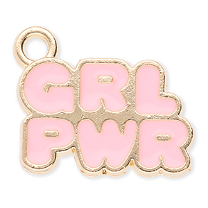 Breloques en m&eacute;tal "Grl pwr" Dor&eacute;-rose clair