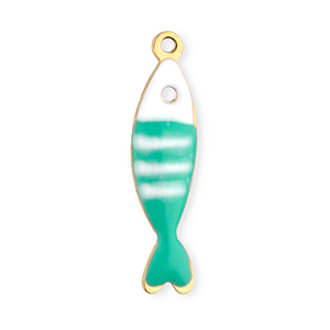 Breloques en acier Inox poisson Dor&eacute;-turquoise menthe-blanc