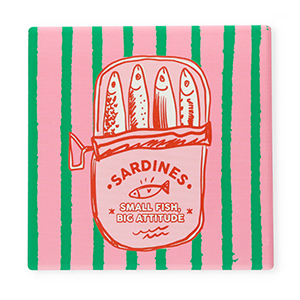 BY31&reg; Carreau avec texte "Sardines. Small fish, big attitude" Rose-rouge-vert-blanc