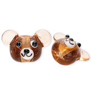 Perles en verre &agrave; la main ourson Marron transparent-blanc-noir