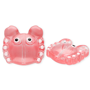 Perles en verre &agrave; la main crabe Rose corail transparent-blanc-noir