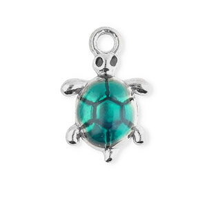 Breloques en acier Inox &eacute;maill&eacute;e tortue Argent&eacute;-vert