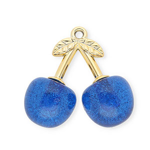 Pendentifs acryliques cerises Dor&eacute;-bleu paillet&eacute;