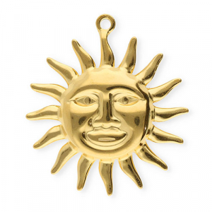 Breloques en acier Inox soleil avec visage Dor&eacute;