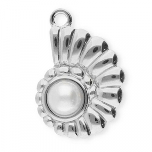 Breloques en acier Inox coquillage avec imitations perle Argent&eacute;-blanc