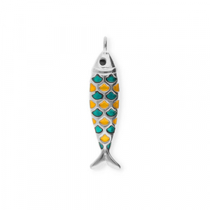 Breloques en acier Inox poisson Argent&eacute;-vert p&eacute;trole-orange-noir