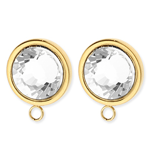 BY31&reg; Appr&ecirc;ts en acier Inox boucles d'oreilles&nbsp;/&nbsp;puces d&rsquo;oreilles rond avec cristal avec anneau Dor&eacute;-cristal