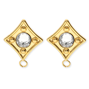 BY31&reg; Appr&ecirc;ts en acier Inox boucles d'oreilles&nbsp;/&nbsp;puces d&rsquo;oreilles losange avec cristal avec anneau Dor&eacute;-cristal