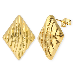 Appr&ecirc;ts en acier Inox boucles d'oreilles / puces d&rsquo;oreilles rhombe avec anneau Dor&eacute;