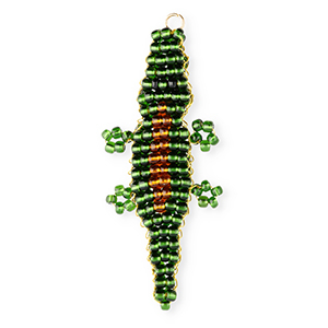 BY31&reg; Breloques en perles de verre crocodile Vert fonce-marron ambre-noir-dor&eacute;