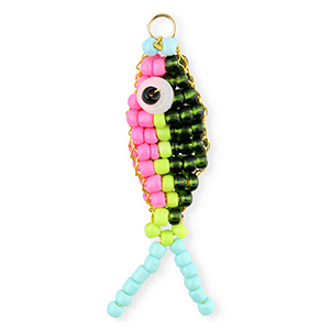 BY31&reg; Breloques en perles de verre poisson Rose-vert fonc&eacute;-vert lime-bleu clair-dor&eacute;