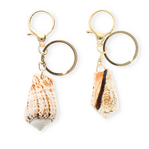 Porte-cl&eacute;s coquille Blanc cass&eacute;-dor&eacute;