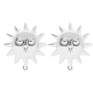 BY31&reg; Appr&ecirc;ts en acier Inox boucles d'oreilles&nbsp;/&nbsp;puces d&rsquo;oreilles soleil avec visage avec anneau Argent&eacute;