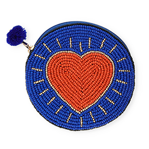 Porte monnaie rond avec c&oelig;ur Bleu fonc&eacute;-rouge-dor&eacute;-noir