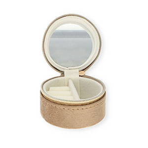 Bo&icirc;te &agrave; bijoux de voyage avec miroir rond Marron