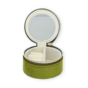 Bo&icirc;te &agrave; bijoux de voyage avec miroir rond Vert olive