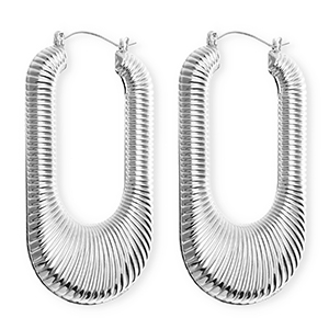 Boucles d'oreilles&nbsp;/&nbsp;cr&eacute;oles accroche-regard ovale stri&eacute; avec tige en acier inoxydable Argent&eacute;