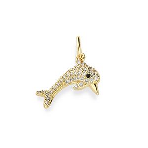 M&eacute;tal TQ laiton breloques dauphin avec strass Dor&eacute;-transparent-noir