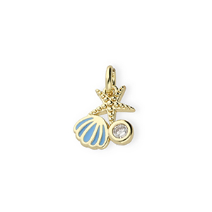 M&eacute;tal TQ laiton breloques vie marine avec strass Dor&eacute;-bleu-transparent