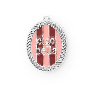 BY31&reg; Breloques en laiton Eco-brass avec &eacute;maill&eacute;e ovale Ciao bella"" Argent&eacute;-rose clair-rouge