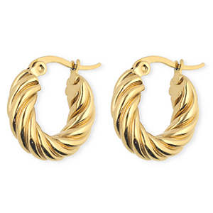 BY31&reg; Boucles d'oreilles / cr&eacute;oles en acier Inox torsad&eacute; Dor&eacute;