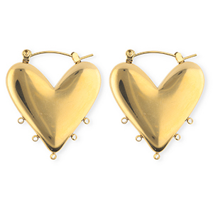 BY31&reg; Appr&ecirc;ts en acier Inox boucles d'oreilles&nbsp;/&nbsp;puces cr&eacute;oles coeur avec 5 anneaux Dor&eacute;