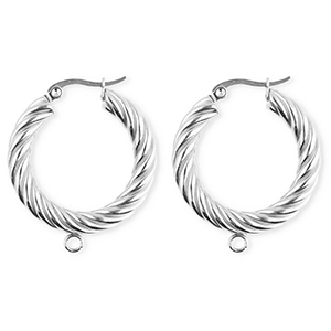 BY31&reg; Appr&ecirc;ts en acier Inox boucles d'oreilles&nbsp;/&nbsp;puces cr&eacute;oles torsad&eacute; avec anneau Argent&eacute;