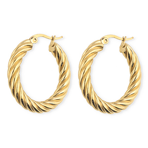 BY31&reg; Boucles d'oreilles / cr&eacute;oles en acier Inox torsad&eacute; Dor&eacute;