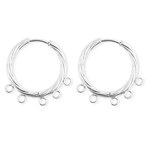 BY31&reg; Appr&ecirc;ts en acier Inox boucles d'oreilles&nbsp;/&nbsp;puces cr&eacute;oles torsad&eacute; avec 5 anneaux Argent&eacute;