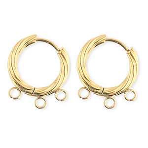 BY31&reg; Appr&ecirc;ts en acier Inox boucles d'oreilles&nbsp;/&nbsp;puces cr&eacute;oles torsad&eacute; avec 3 anneaux Dor&eacute;