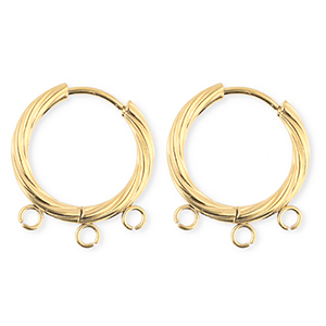 BY31&reg; Appr&ecirc;ts en acier Inox boucles d'oreilles&nbsp;/&nbsp;puces cr&eacute;oles torsad&eacute; avec 3 anneaux Dor&eacute;