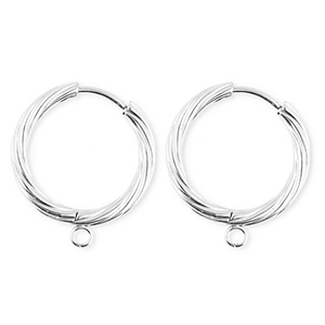 BY31&reg; Appr&ecirc;ts en acier Inox boucles d'oreilles&nbsp;/&nbsp;puces cr&eacute;oles torsad&eacute; avec anneau Argent&eacute;