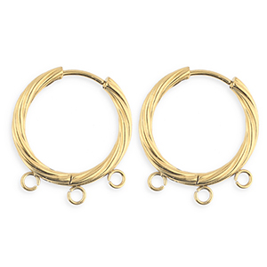BY31&reg; Appr&ecirc;ts en acier Inox boucles d'oreilles&nbsp;/&nbsp;puces cr&eacute;oles torsad&eacute; avec 3 anneaux Dor&eacute;