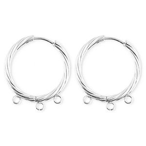 BY31&reg; Appr&ecirc;ts en acier Inox boucles d'oreilles&nbsp;/&nbsp;puces cr&eacute;oles torsad&eacute; avec 3 anneaux Argent&eacute;