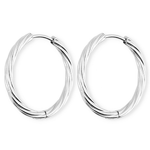 BY31&reg; Boucles d'oreilles / cr&eacute;oles en acier Inox torsad&eacute; Argent&eacute;