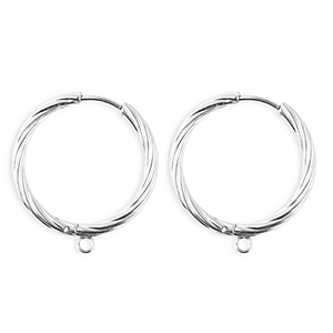 BY31&reg; Appr&ecirc;ts en acier Inox boucles d'oreilles&nbsp;/&nbsp;puces cr&eacute;oles torsad&eacute; avec anneau Argent&eacute;
