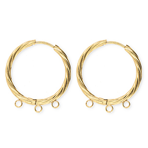 BY31&reg; Appr&ecirc;ts en acier Inox boucles d'oreilles&nbsp;/&nbsp;puces cr&eacute;oles torsad&eacute; avec 3 anneaux Dor&eacute;