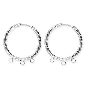 BY31&reg; Appr&ecirc;ts en acier Inox boucles d'oreilles&nbsp;/&nbsp;puces cr&eacute;oles torsad&eacute; avec 3 anneaux Argent&eacute;