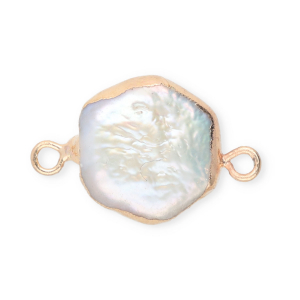 Perles d'eau douce imparfaites connecteur hexagon Dor&eacute;-Blanc naturel