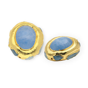 Perles en pierre naturelle Statement  aigue-marine ovale Dor&eacute;-bleu