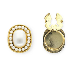 Cache-boutons ovale avec imitations perles Dor&eacute; antique-blanc