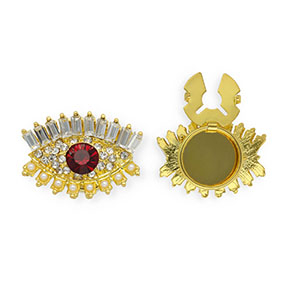 Cache-boutons &oelig;il avec strass et imitations perles Dor&eacute;-rouge-cristal-blanc