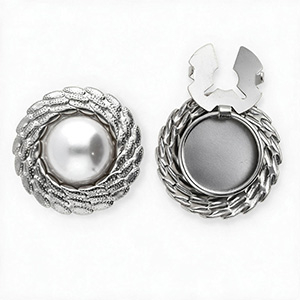 Cache-boutons en acier Inox rond avec imitations perle Argent&eacute;-blanc