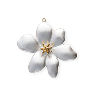 Breloques en acier Inox &eacute;mail fleur Dor&eacute;-blanc nacr&eacute;