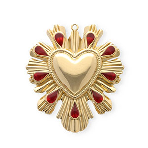 Breloques en acier Inox &eacute;mail coeur Dor&eacute;-rouge