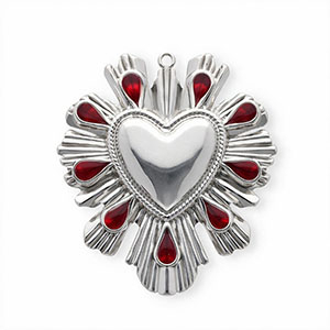 Breloques en acier Inox &eacute;mail coeur Argent&eacute;-rouge