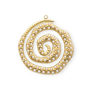 Breloques en acier Inox spirale avec imitations perles Dor&eacute;-blanc