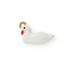 Breloques en acier Inox &eacute;mail cygne Dor&eacute;-blanc-rouge