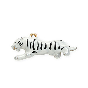 Breloques en acier Inox &eacute;mail tigre Dor&eacute;-blanc-noir